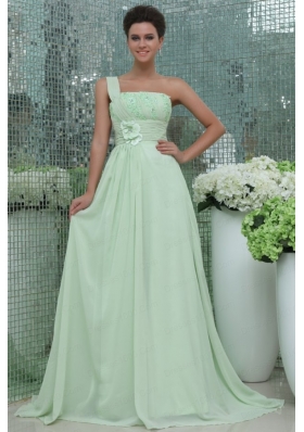 Light Blue Empire One Shoulder Appliques and Ruching Prom Dress