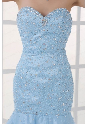 Mermaid Sweetheart Floor-length Light Blue Prom Dress with Beading