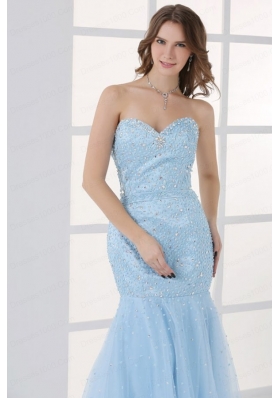 Mermaid Sweetheart Floor-length Light Blue Prom Dress with Beading