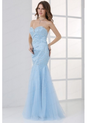 Mermaid Sweetheart Floor-length Light Blue Prom Dress with Beading