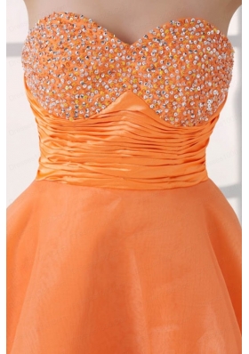 Orange Sweetheart Beaded Short Prom Dress Mini-length