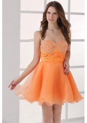 Orange Sweetheart Beaded Short Prom Dress Mini-length