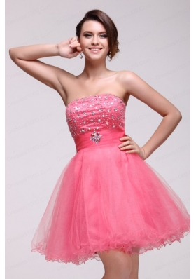 Pink Strapless Beaded Short Prom Dress with A-line