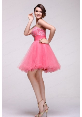 Pink Strapless Beaded Short Prom Dress with A-line