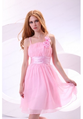 Pretty A-line Straps Pink High-low Chiffon Ruching Prom Dress