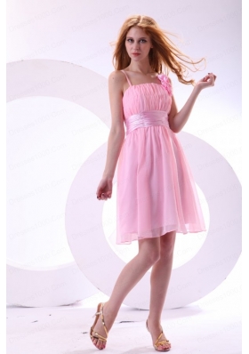 Pretty A-line Straps Pink High-low Chiffon Ruching Prom Dress