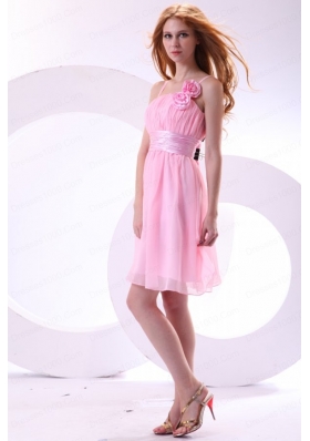 Pretty A-line Straps Pink High-low Chiffon Ruching Prom Dress