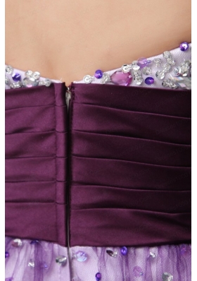 Purple A-line Strapless Beaded Short Prom Dress