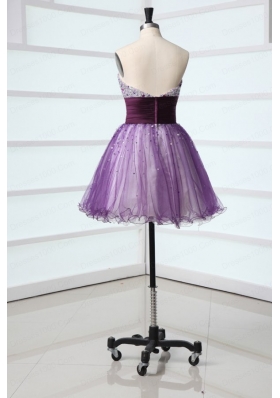 Purple A-line Strapless Beaded Short Prom Dress