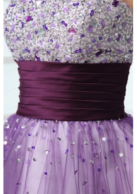 Purple A-line Strapless Beaded Short Prom Dress