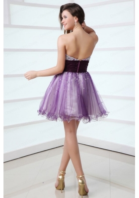 Purple A-line Strapless Beaded Short Prom Dress