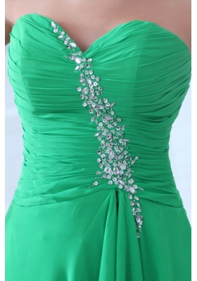 Turquoise Sweetheart Beading Ruching High-low Prom Dress