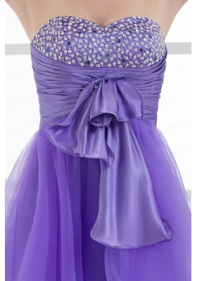 A-line Strapless Sleeveless Beading and Ruching Prom Dress