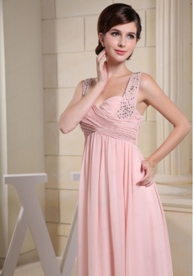 Beaded Decprate One Shoulder and Ruched Bodice For Baby Pink Prom Dress