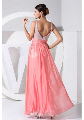 Beading Decorate Bodice Straps Ankle-length Straps 2015 Prom Dress Watermelon Red