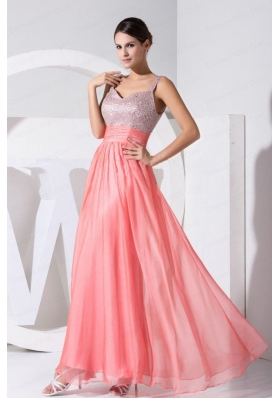 Beading Decorate Bodice Straps Ankle-length Straps 2015 Prom Dress Watermelon Red