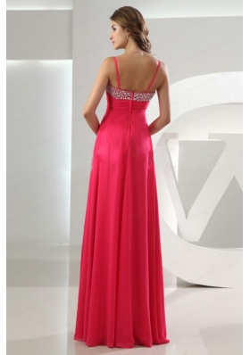 Beading Empire Chiffon Straps Floor-length Prom Dress Hot Pink