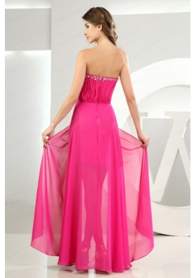 High Slit Empire Chiffon Beading Floor-length Sweetheart Prom Dress Hot Pink