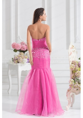 Mermaid Sweetheart Beading Floor-length Organza Hot Pink Prom Dress