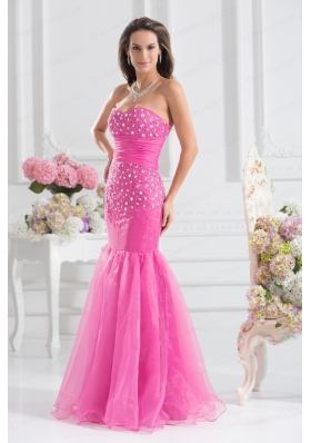 Mermaid Sweetheart Beading Floor-length Organza Hot Pink Prom Dress