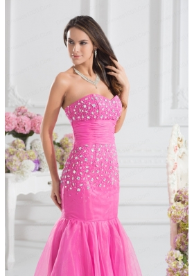 Mermaid Sweetheart Beading Floor-length Organza Hot Pink Prom Dress