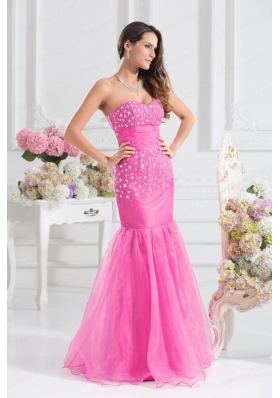 Mermaid Sweetheart Beading Floor-length Organza Hot Pink Prom Dress