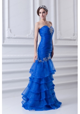 Mermaid Sweetheart Organza Prom Dress with Beading and Ruffled Layers