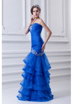 Mermaid Sweetheart Organza Prom Dress with Beading and Ruffled Layers