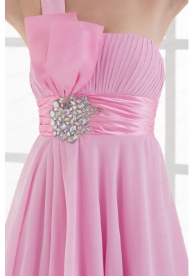 One Shoulder A-line Beading and Ruching Chiffon Prom Dress