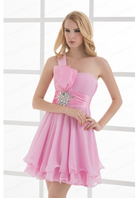 One Shoulder A-line Beading and Ruching Chiffon Prom Dress