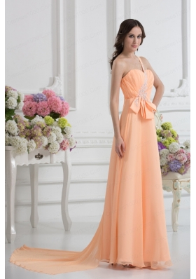 One Shoulder Empire Prom Dress with Watteau Train with Orange