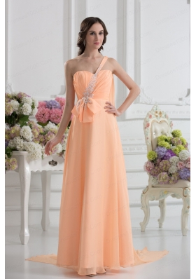 One Shoulder Empire Prom Dress with Watteau Train with Orange