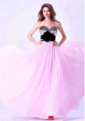Pink and Black Sweetheart Beaded Prom Dress With Hand Made Flower