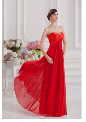 Red Empire Chiffon Beaded Decorate Prom Dress with Sweetheart