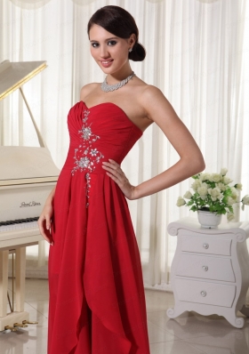 Red Sweetheart Ruching and Beading Prom Dress with High Low