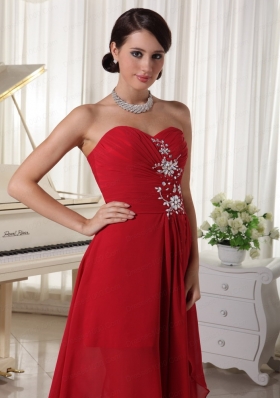 Red Sweetheart Ruching and Beading Prom Dress with High Low