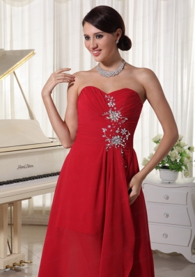 Red Sweetheart Ruching and Beading Prom Dress with High Low