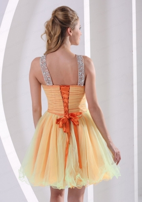 2015 Cute Beaded Decorate Straps A Line Prom Dress with Halter