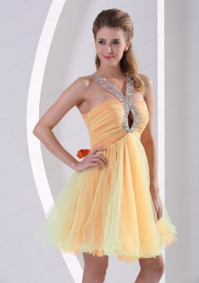 2015 Cute Beaded Decorate Straps A Line Prom Dress with Halter