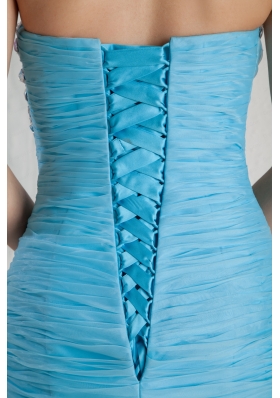 2015 Sky Blue Mermaid High Low Prom Dress with Ruffles and Beading