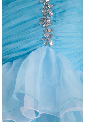 2015 Sky Blue Mermaid High Low Prom Dress with Ruffles and Beading