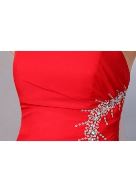 Beautiful Beading  Red One Shoulder Prom Dress for 2015