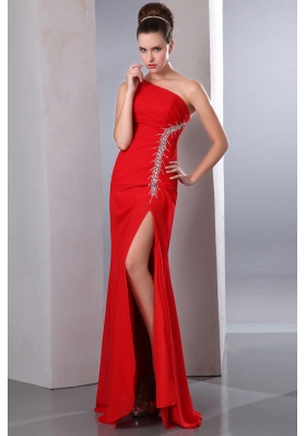 Beautiful Beading  Red One Shoulder Prom Dress for 2015