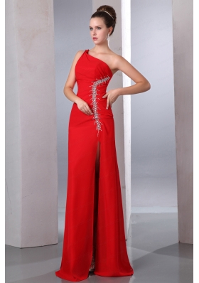 Beautiful Beading  Red One Shoulder Prom Dress for 2015