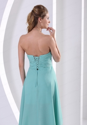 Custom Made High Low Prom Dress Turquoise Beading and Ruching  for 2015