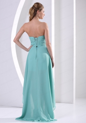 Custom Made High Low Prom Dress Turquoise Beading and Ruching  for 2015