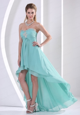 Custom Made High Low Prom Dress Turquoise Beading and Ruching  for 2015