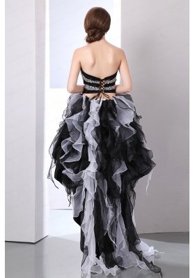 High Low Beading Ruffles A-line Sweetheart Prom Dress High Low Beading in White and Black  for 2015