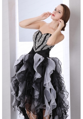 High Low Beading Ruffles A-line Sweetheart Prom Dress High Low Beading in White and Black  for 2015