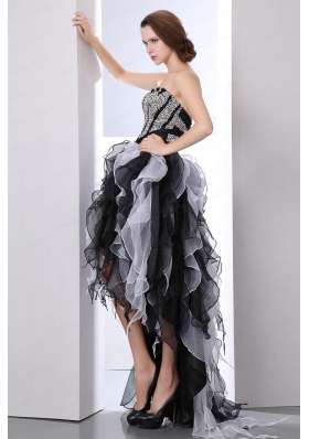 High Low Beading Ruffles A-line Sweetheart Prom Dress High Low Beading in White and Black  for 2015